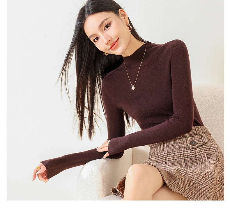 

Women‘s Autumn and Winter 100% Australia Wool Seamless Sweater Base Knit Shirt Breathable Soft Elastic Sweater