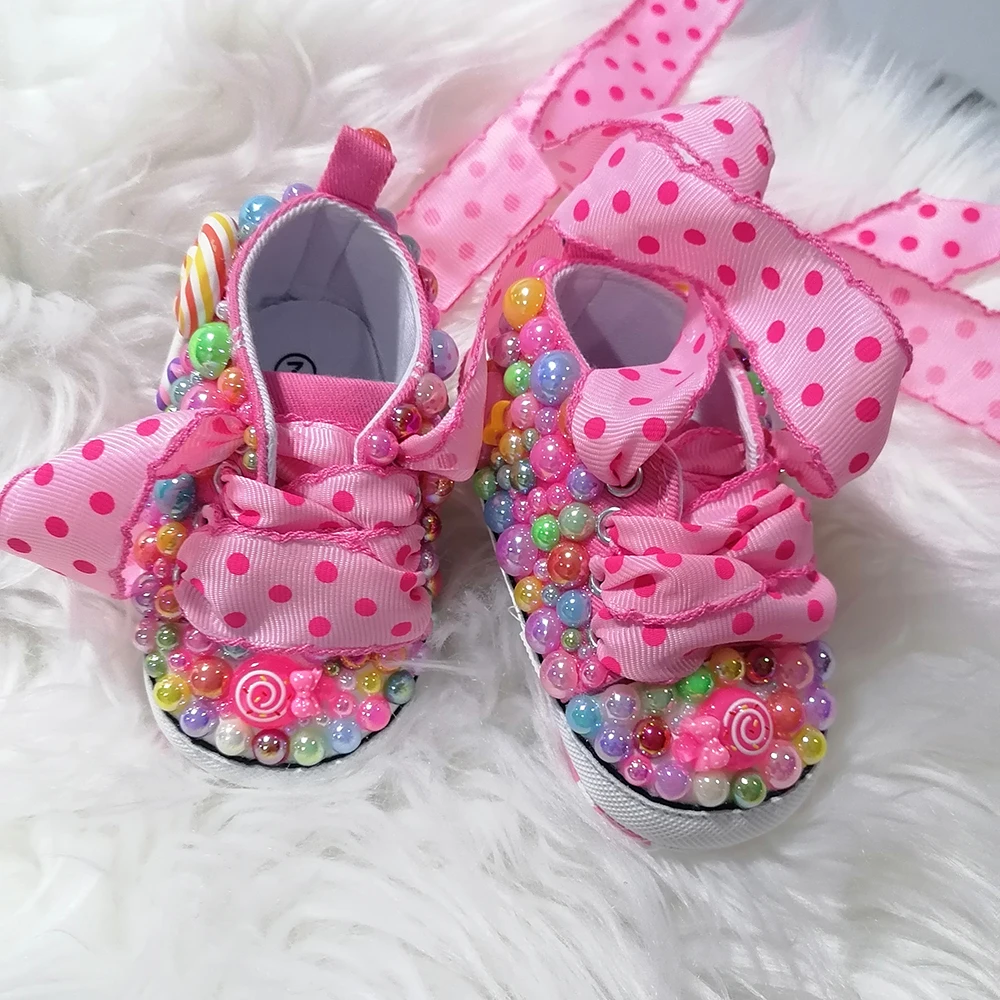 Handgemaakte Strik Steentjes Baby Meisje Kids Schoenen Haarband Eerste Wandelaar Sparkle Bling Kristallen Prinses Douche Cadeau