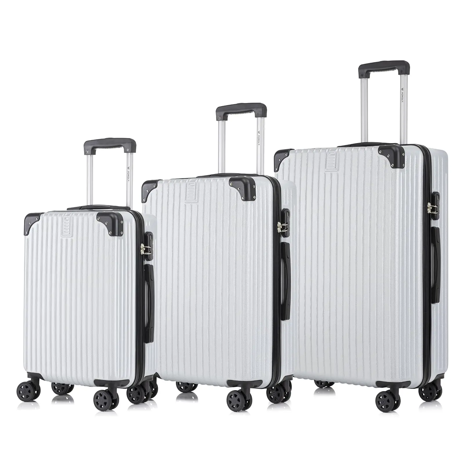 YONSLY 3-teiliges Trolley Koffer Set 20/24/28 Zoll mit 4-Rollen-360° Antikollisionsdesign an vier Ecken Netzfach Zahlenschloss Weicher Gummigriff Hartschalenreisekoffer Leichtes Rollkoffer Handgepäck