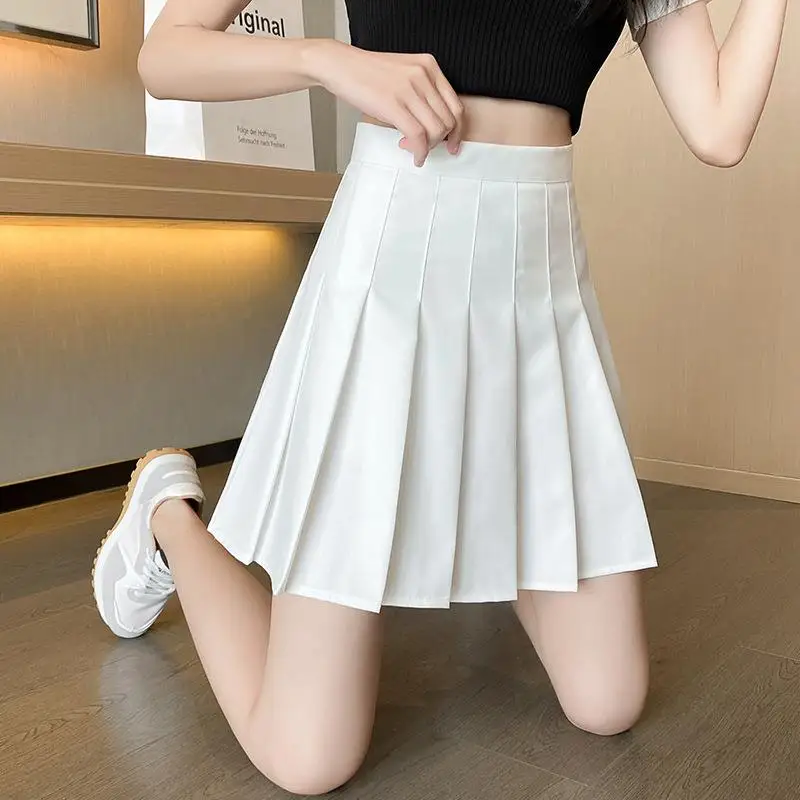 

Белая плиссированная юбка миди с высокой талией, элегантная, в студенческом стиле, женская, средней длины, фасон «летучая мышь», другие ткани, другие детали