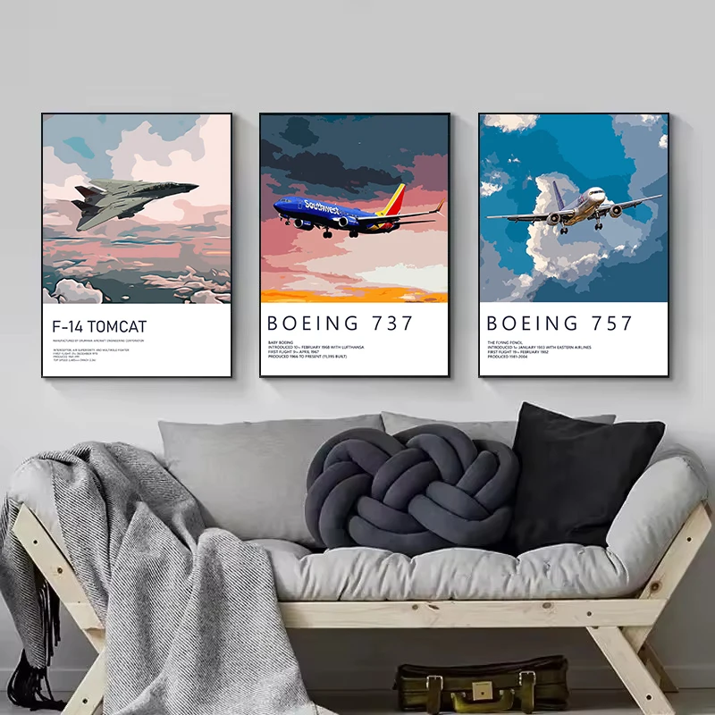 Famous Military Air Force Boeing-737 Airbus-A380 Aircraft Aviation Poster Canvas Painting Wall Art Pictures Home Bedroom Decor
