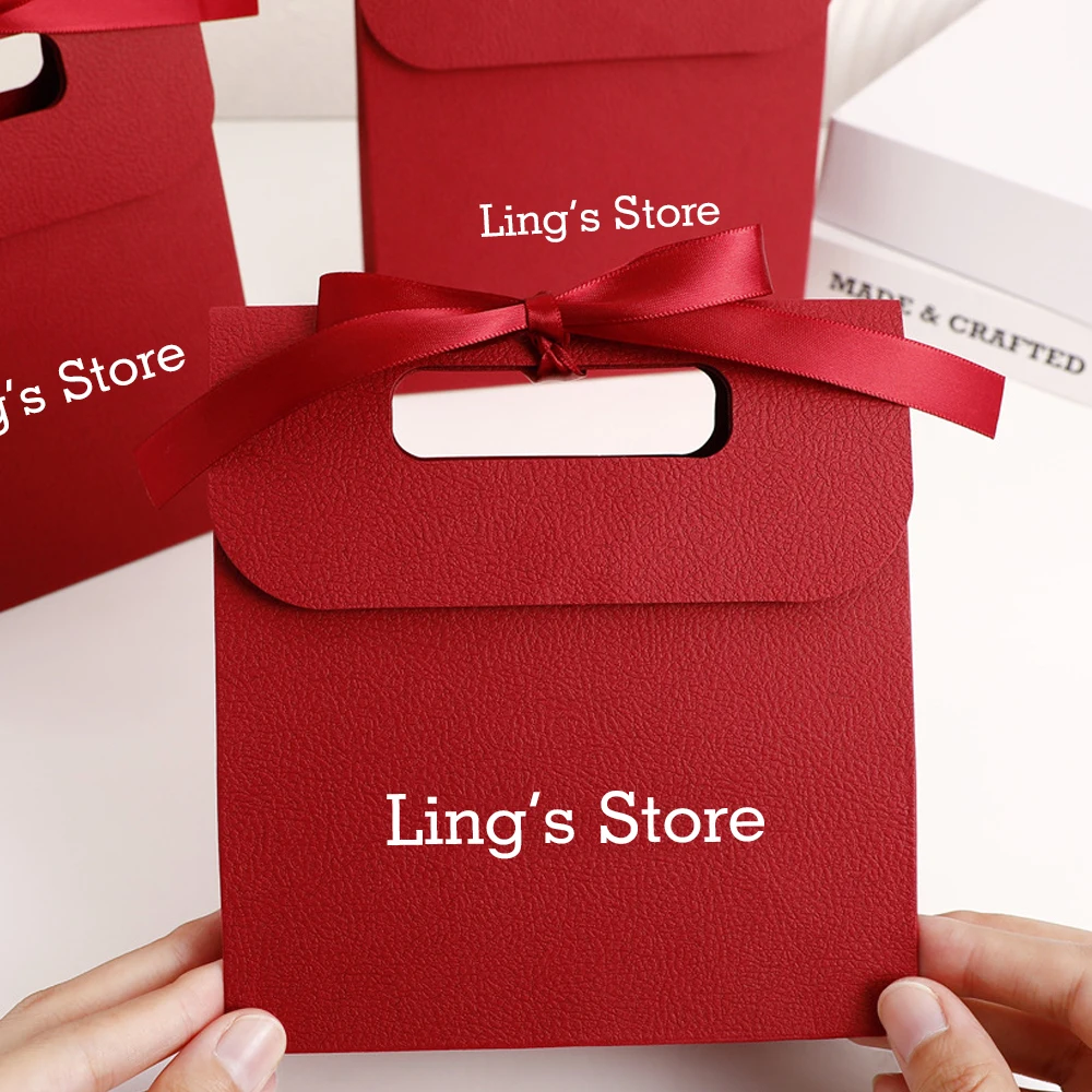 50개 고급 맞춤형 로고 14.5x15.5x7.5cm 보석 종이 토트백 텍스처 종이 손잡이 파우치 화장품 핸드백 선물 정리함