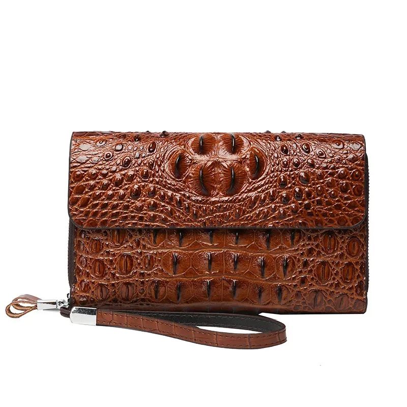 Business Animal Pattern Men's Clutch bag with Wrist Strap Large PU Leather Male Hold bags Wallets Card Holder Purse