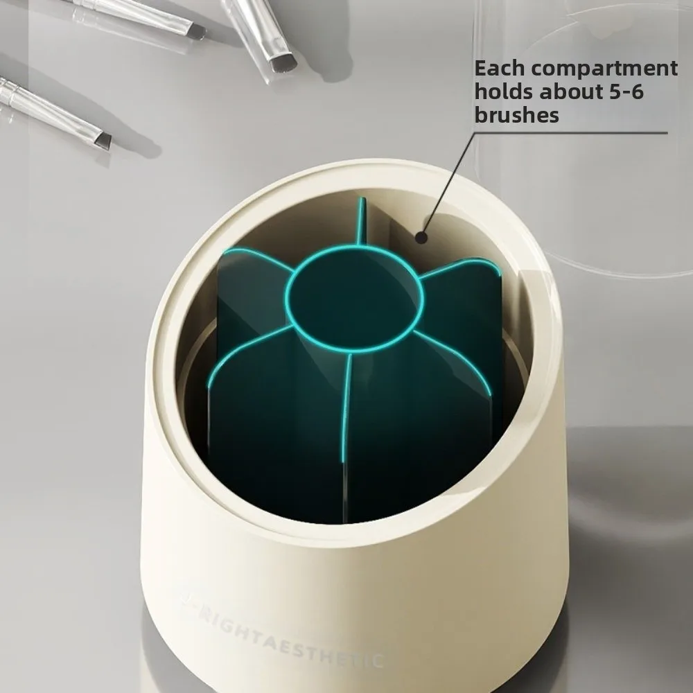 Large Capacity 360° Rotating Makeup Brushes Holder Dustproof Space Saving Cosmetic Storage Box Transparent Cover Waterproof