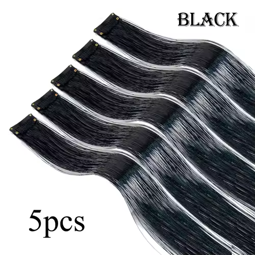 Shiny Sparkle Hair Extension Clip In Hair Tinsel Glitter Fairy Hair Tinsel Kit Heat Resistant 5Pcs Hair Streak Synthetic Hair - Image 17