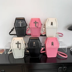 Gothic Crossbody Bag for Women Coffin Shoulder Bag Purse Cartoon Y2K Messenger phone Bag PU Leather Halloween Versatile Bag