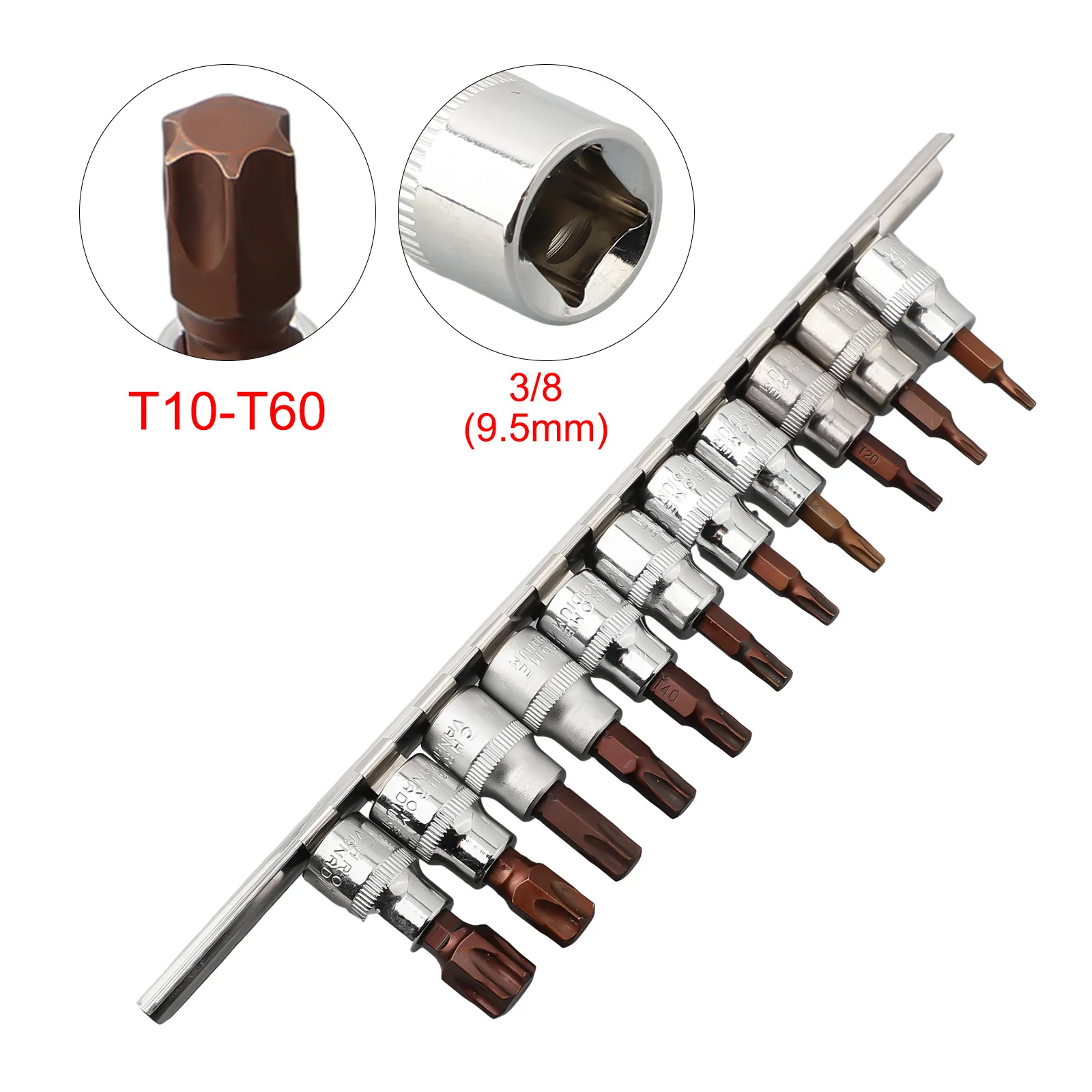 11Pcs Press-fit Sleeve Flower-shaped Drive Socket Set Torx Screwdriver Bits 3/8 1/4inch Wrench Socket Adapter T10-T60 Hand Tools