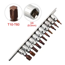 11Pcs Press-fit Sleeve Flower-shaped Drive Socket Set Torx Screwdriver Bits 3/8 1/4inch Wrench Socket Adapter T10-T60 Hand Tools