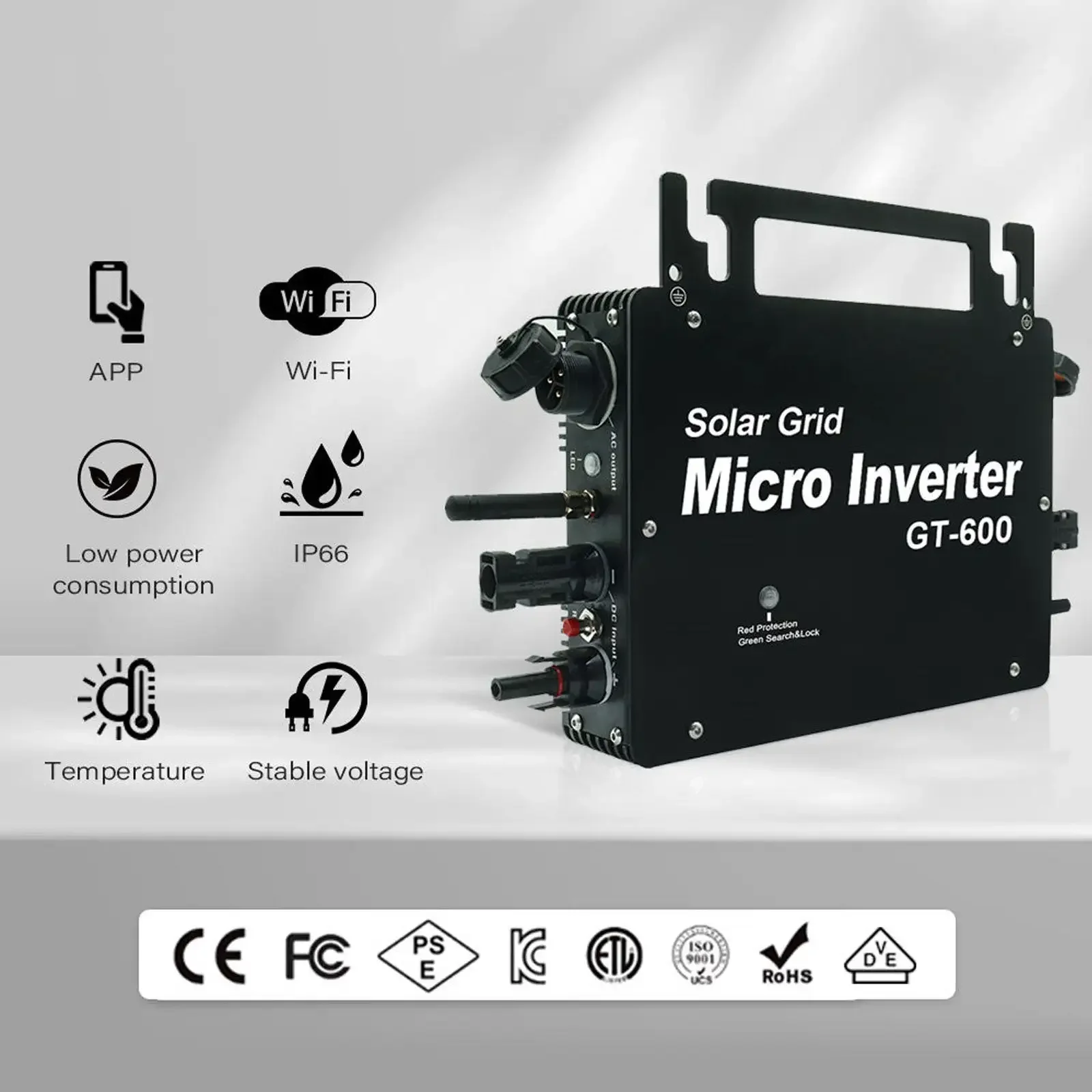 Imagem -02 - Inversor Micro Solar Vde Powmr-mppt Grid Tie com Monitor Wi-fi Ip66 Impermeável 600w 800w 110v ac 220v ac