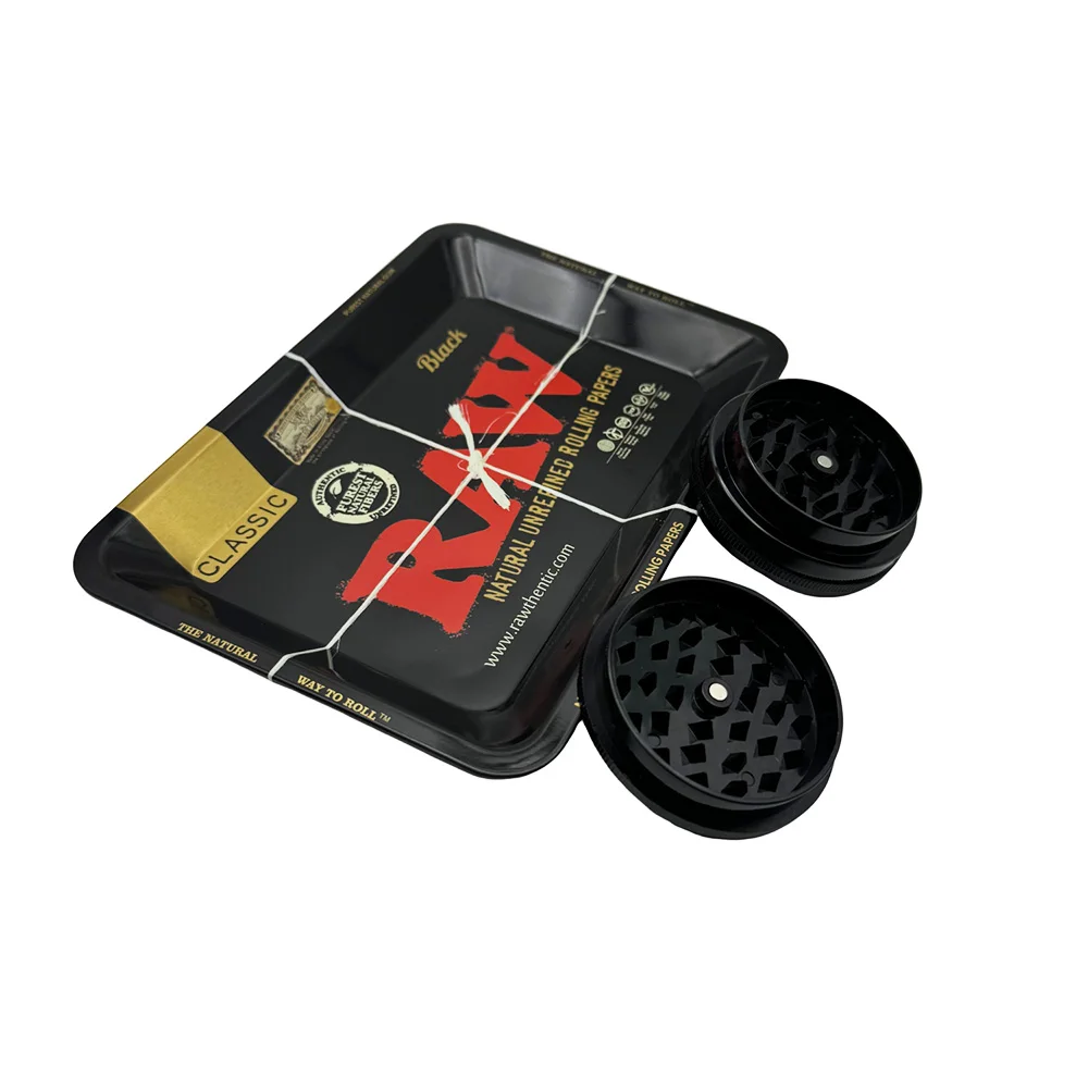 18x12.5cm Metal Tobacco Rolling Tray Kit 60MM Plastic Herbal Grinder Set Rolling Grass Spice Crusher Smoking Accessories view 4