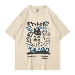 日本のメンズヒップホップスタイルTシャツ,日本のストリートウェア,カンジ,面白い猫のプリントブラウス,半袖Tシャツ綿2022