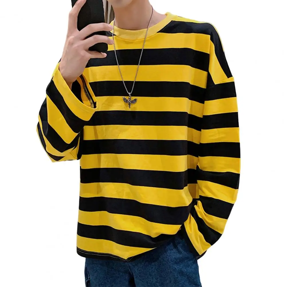 Men Cotton Purple Striped Tops Slim Fit t shirt Harajuku Tshirt Summer Long Sleeve Korean Feminina oversized t shirt