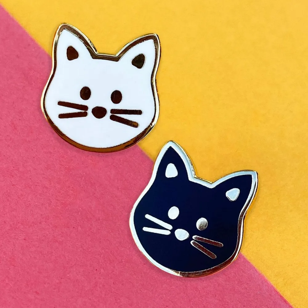 

Black/White Cat Enamel Pin cute animal badge brooches for jewelry accessory a great gift for any cat lover!