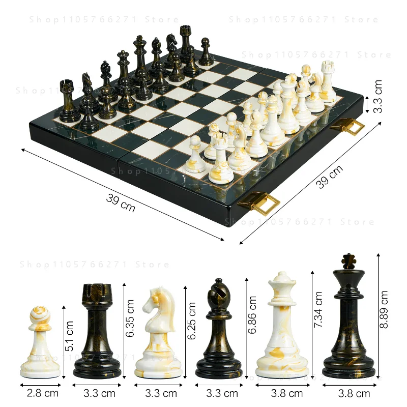 Chess Set Wooden - 高級木製チェスセット、大理石チェス盤、手彫り、加重ベース、豪華ギフトボックス、クリスマスギフト