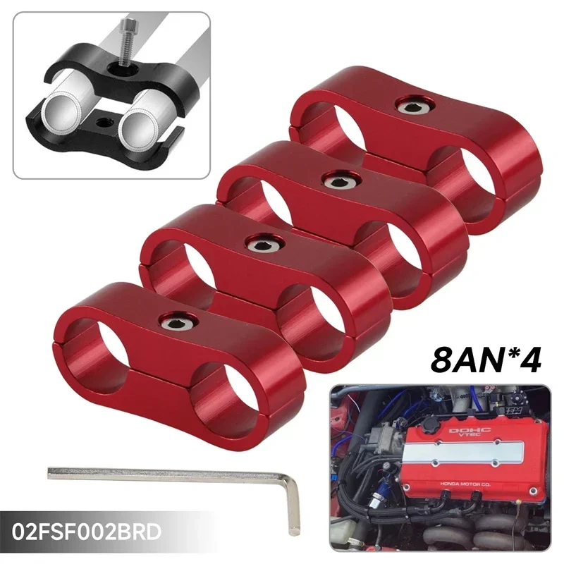 8AN 4PCS 16MM 0.63'' Braided Hose Separator Clamp AN8 Fuel Line Fitting Adapter Bracket Aluminum Black/Blue/Red/Silver