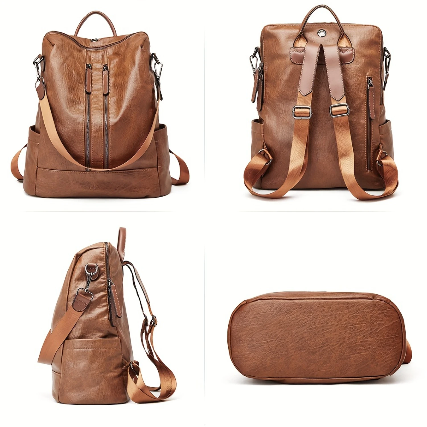 Fashion Women's Leather Convertible Backpack Purse - Large Travel Shoulder Bag