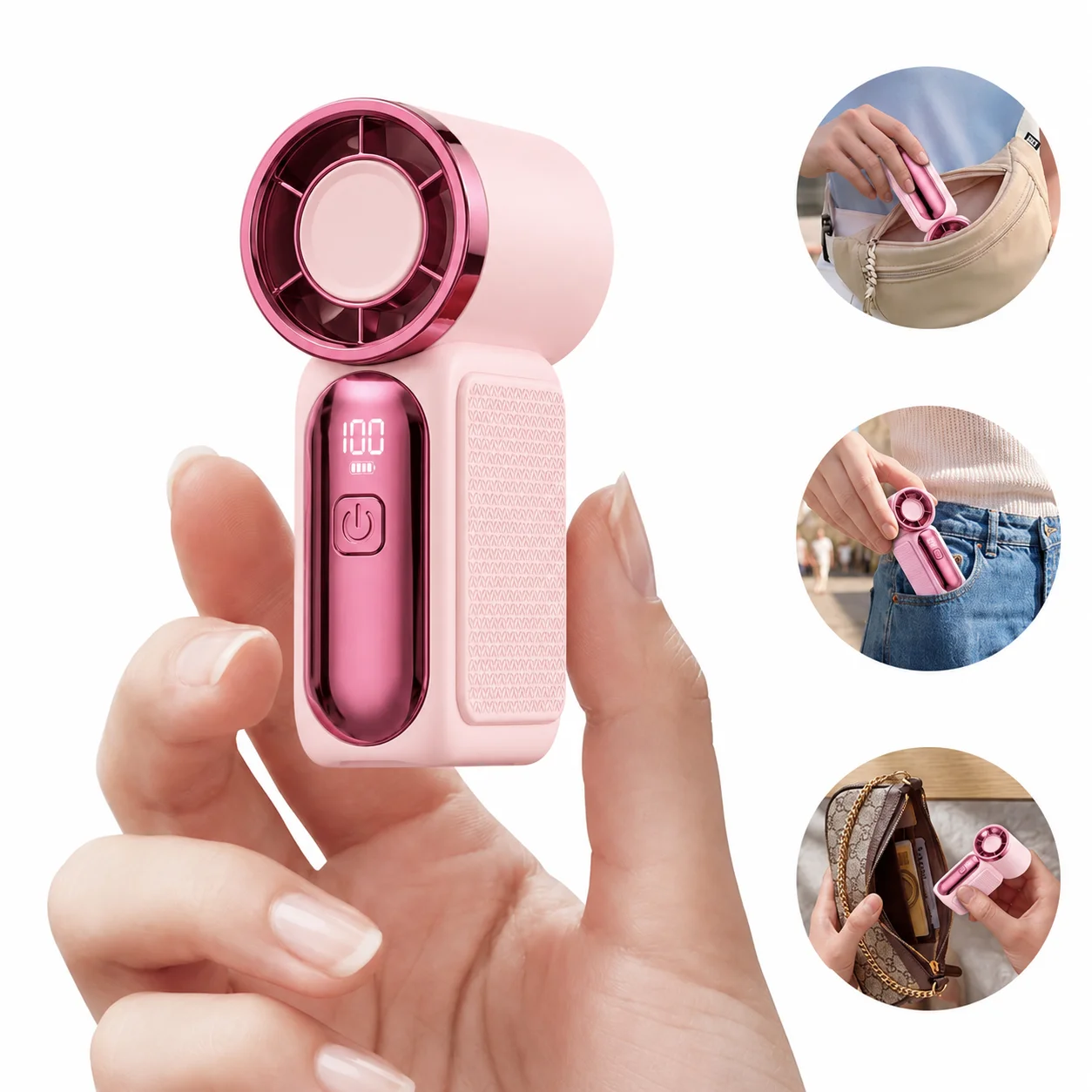 GMOX Mini Handheld Turbo Fan, 7000RPM 4-Speed USB-C Rechargeable Pocket Fan with LED Digital Display, Lightweight Quiet Portable Personal Fan for Travel, Camping, Outdoor, Office & Makeup