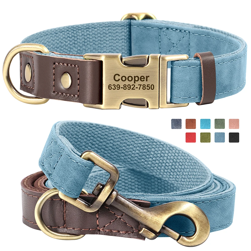 Personalisiertes Hundehalsband mit Leine aus PU-Leder, inklusive Laufleine, kostenlose individuelle Haustier-ID-Halskette für kleine und große Hunde, Mops – Detail 10