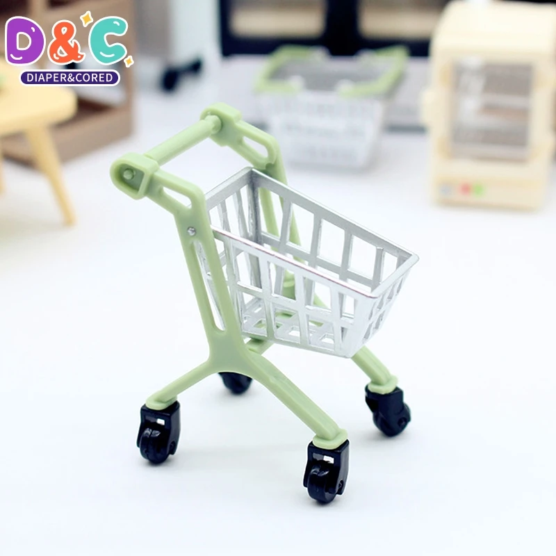 1:6 1:12 Dollhouse Miniature Trolley Supermarket Shopping Cart Hand Truck Kids Pretend Play Toys Doll House Accessories