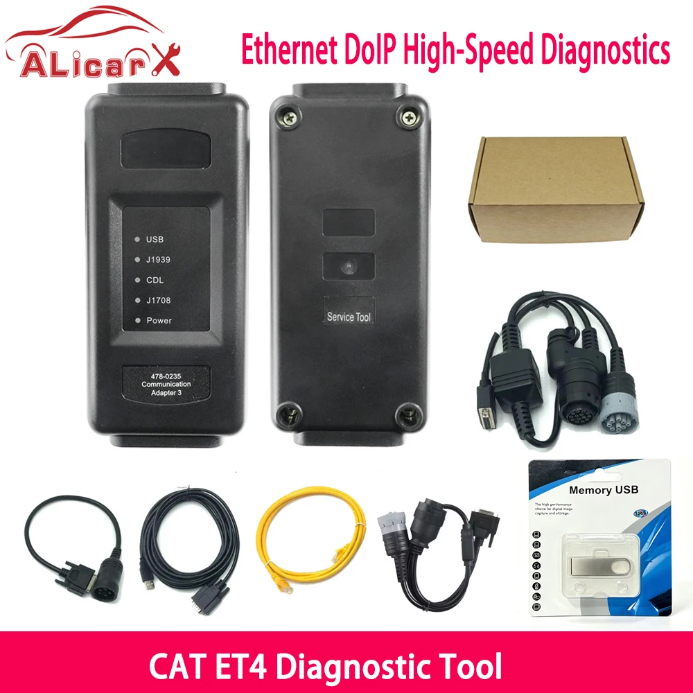CAT ET 4 Adapter Truck Diagnostic Tool CAT4 Communication Connection Ethernet Version ET4 Heavy Duty Scanner with Net Cable