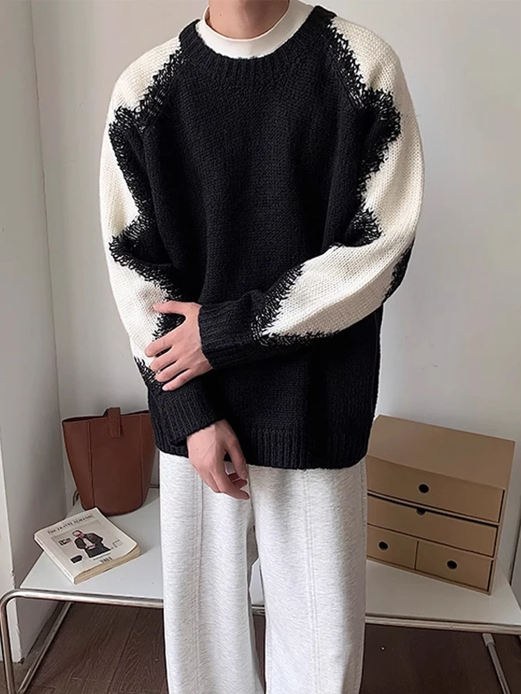 

Мужской вязаный свитер свободного кроя с круглым вырезом и длинными рукавами, повседневный, модный, высококачественный, базовый слой, трикотажное полотно