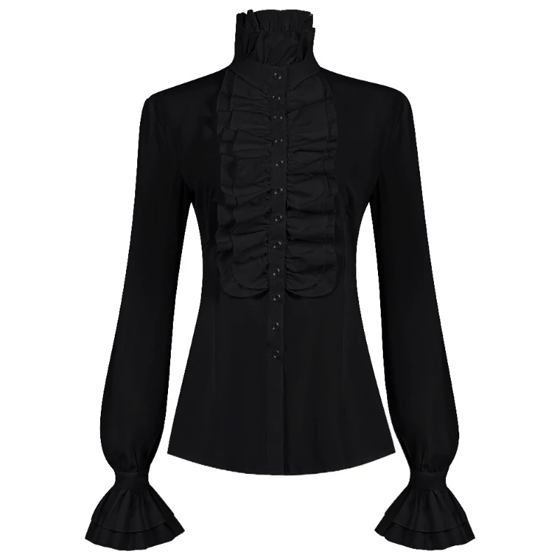 قميص مكشكش من القرون الوسطى لعام 2025 يورو-الولايات المتحدة الأمريكية للنساء ، بلوزة نسائية بيضاء مكشكشة على الطراز القوطي الفيكتوري للهالوين #3