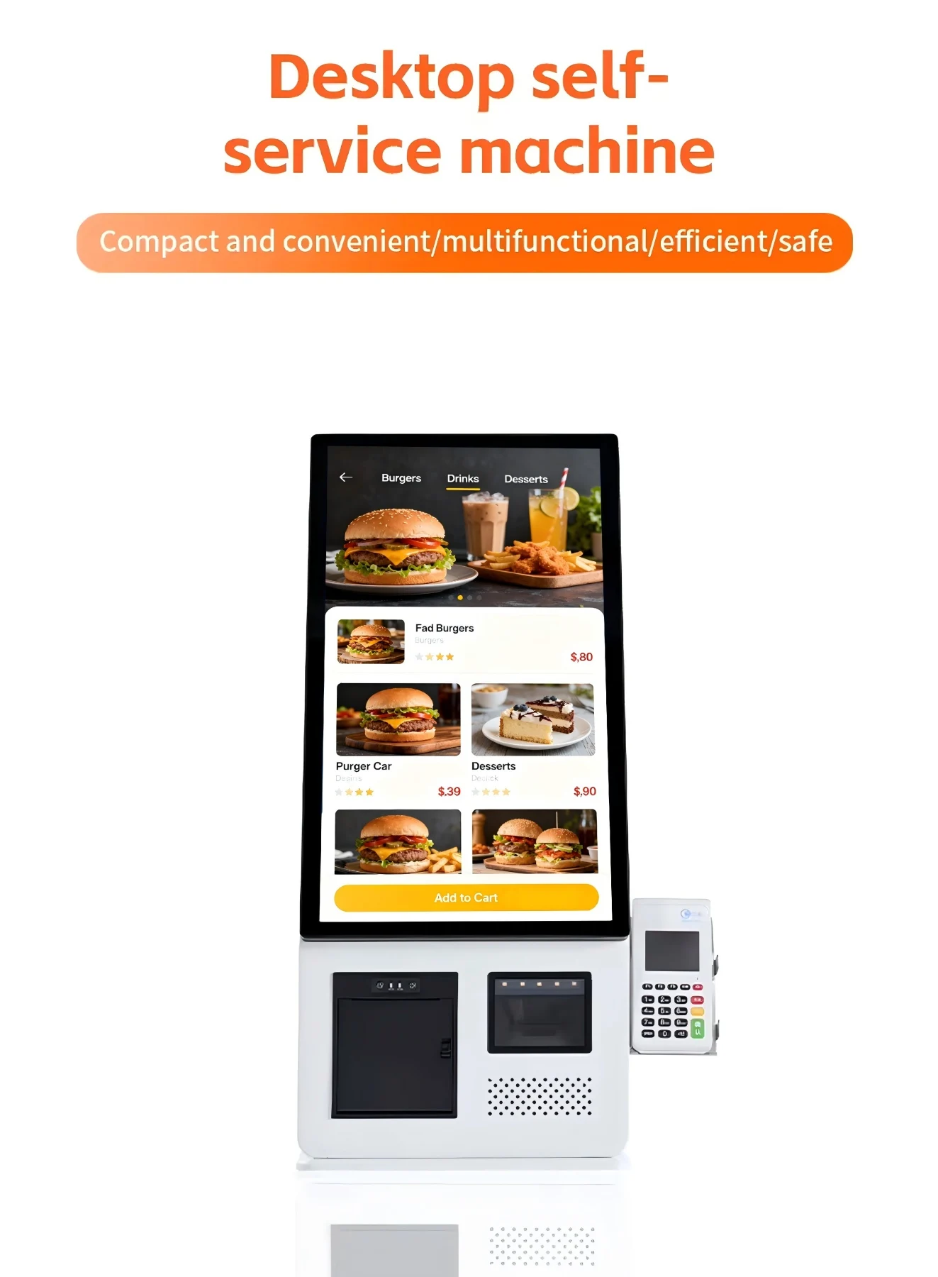 New upgraded 21.5-inch tabletop touch screen self-service ordering machine, Android and Windows, 2D scanning 80mm printer