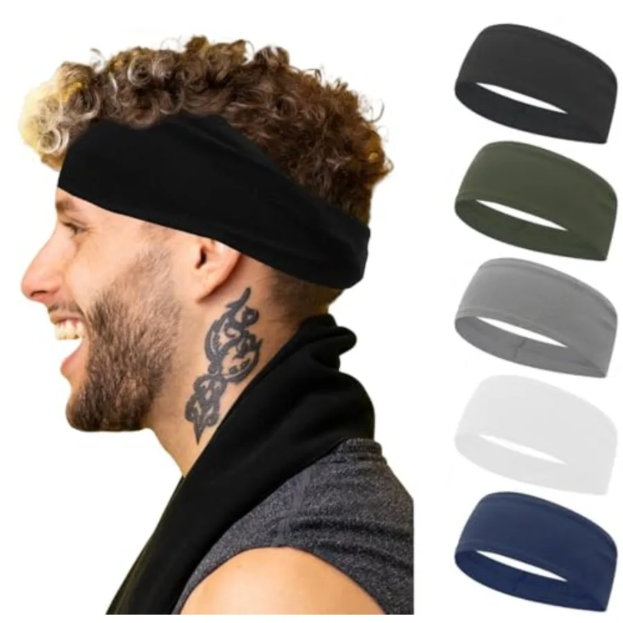 Sweat Headbands for Men, 6 Pack Workout Sports Hairband for Gym, Ideal for Fitness, Running, Cycling, Hike