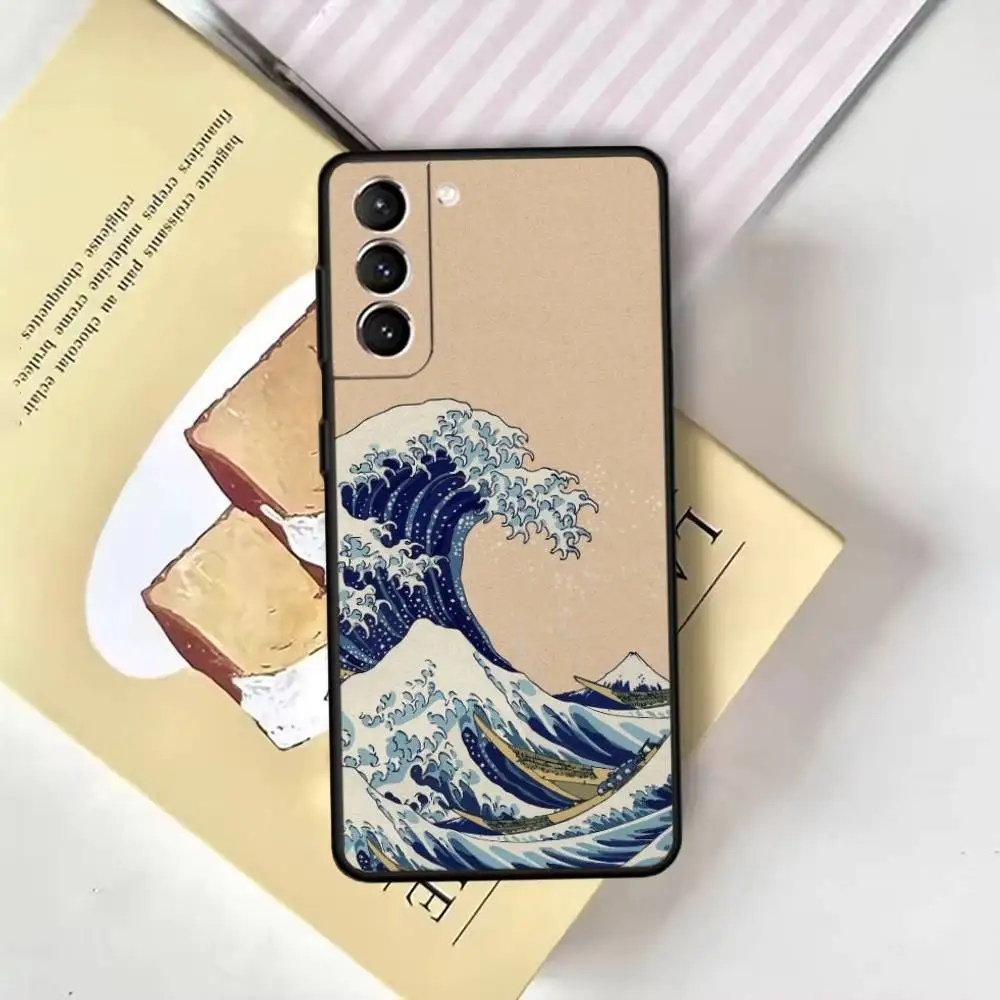 Custodia per telefono Great Wave Kanagawa per Samsung GalaxyA13,21s,22,31,32,52,53,71,72,73, cover nera morbida