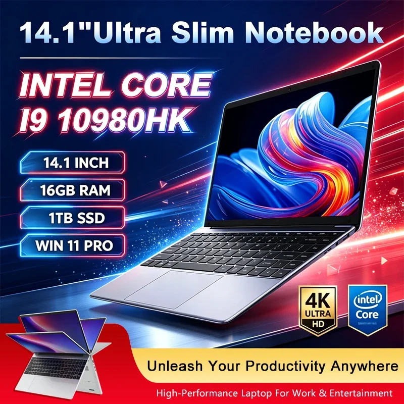 New 14.1' Laptop Intel Core I9-10980HK 16GB 32GB 2TB Gaming PC Ultra Slim Office Study Computer PC Windows 11 Pro 1920*1080 HD