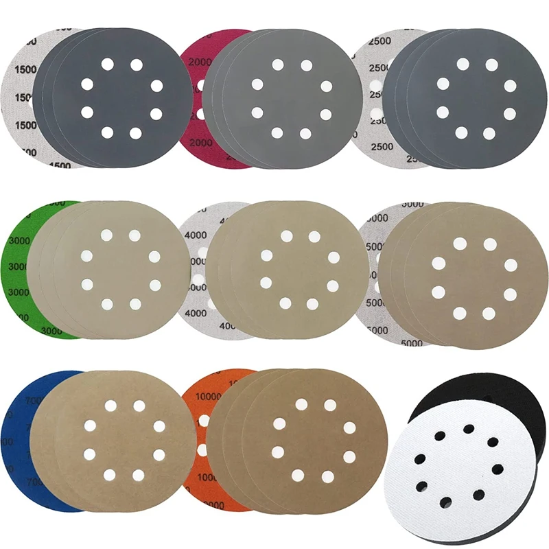 

Top!-32 Piece 5Inch 8 Hole Sandpaper With 2 Interface Pads Sanding Disc Hook And Loop, Wet And Dry Random Orbital Sandpaper