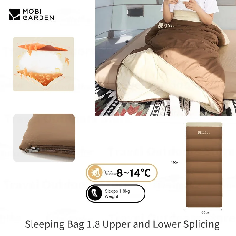 

Mobi Garden Кемпинговый спальный мешок 1,8 Сверхлегкий теплый конверт для альпинизма, хлопковый теплый спальный мешок для путешествий на открытом воздухе, пешего туризма