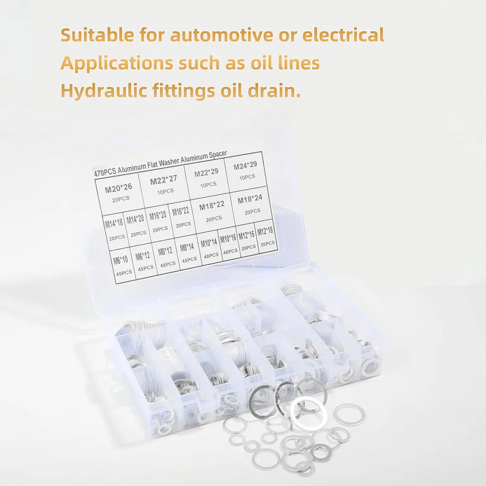 

470 шт. набор стальных плоских шайб, автомобильная метрическая пробка для слива масла, прокладка, алюминиевая плоская шайба, набор в ассортименте