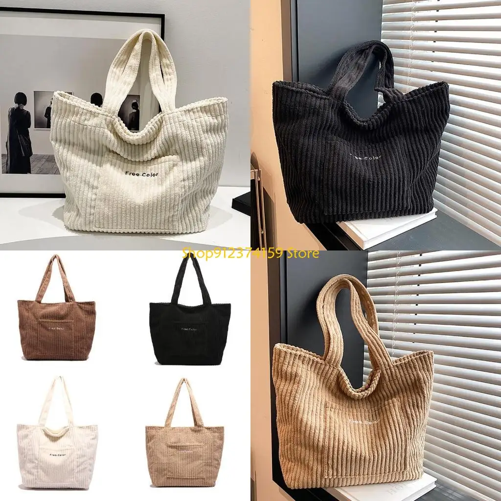 

G5AE Stylish Spacious Corduroy Handbag Casual Shoulder Bag Large Capacity Top Handle Bags For Work Travel And School
