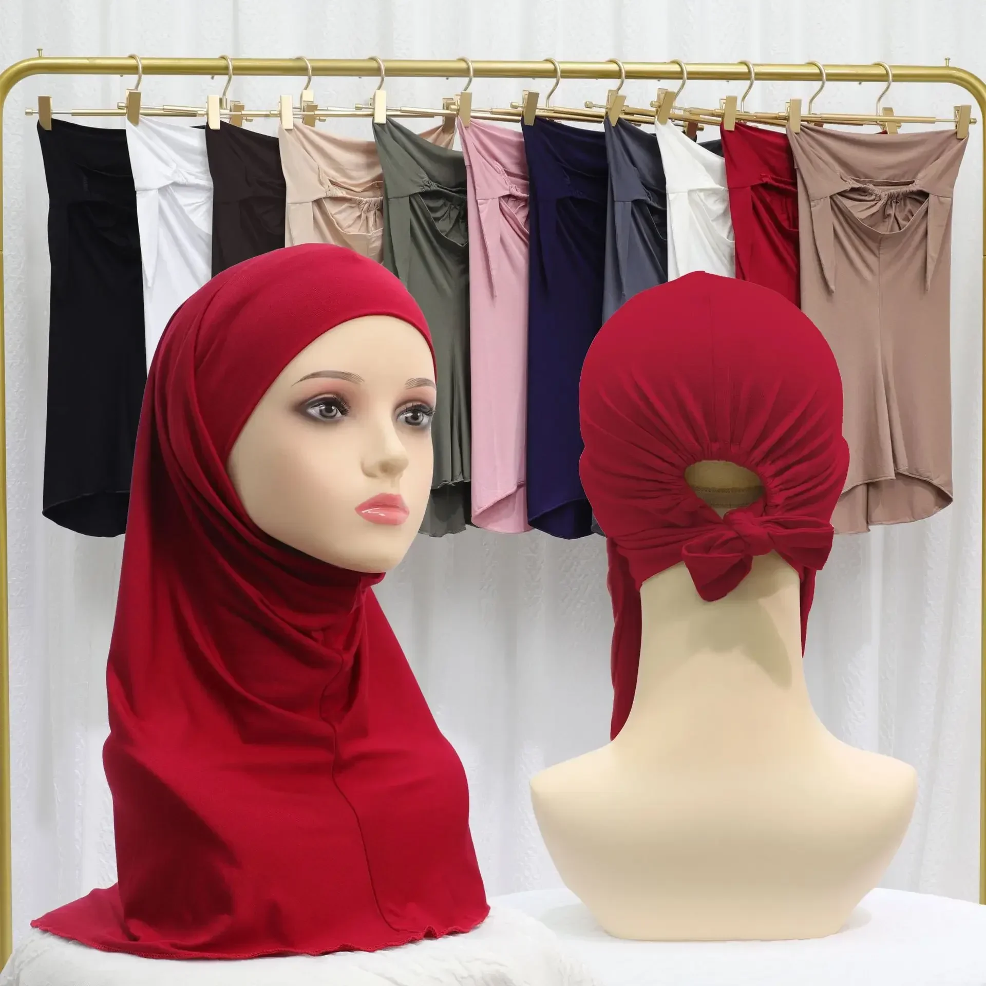 Muzułmańskie kobiety One Piece Amira Instant Scarf Turban Bandage Head Wrap Khimar Pull On Headscarf Islamic Pray Hat Arabic Turbante