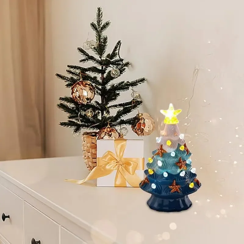 เซรามิคต้นคริสต์มาส LED โคมไฟต้นไม้ Christmas Tree Night Light สําหรับข้างเตียงเซรามิคปลาดาว Christmas Tree Night Light Decor