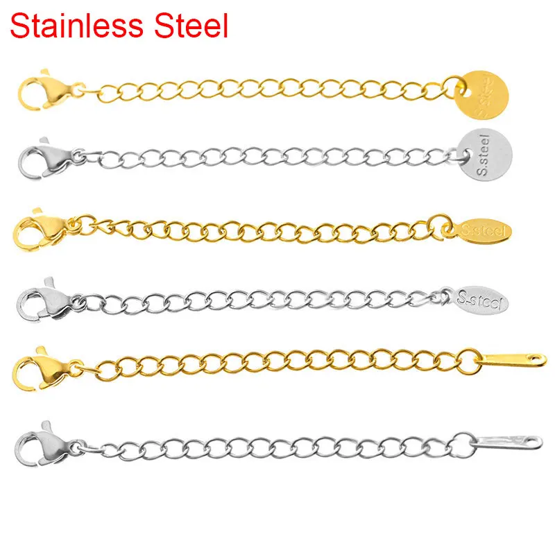 

10pcs Stainless Steel Extended Chain With Lobster Clasps Hooks Extension Extender Tail Chain For Diy Necklace Jewelry Making