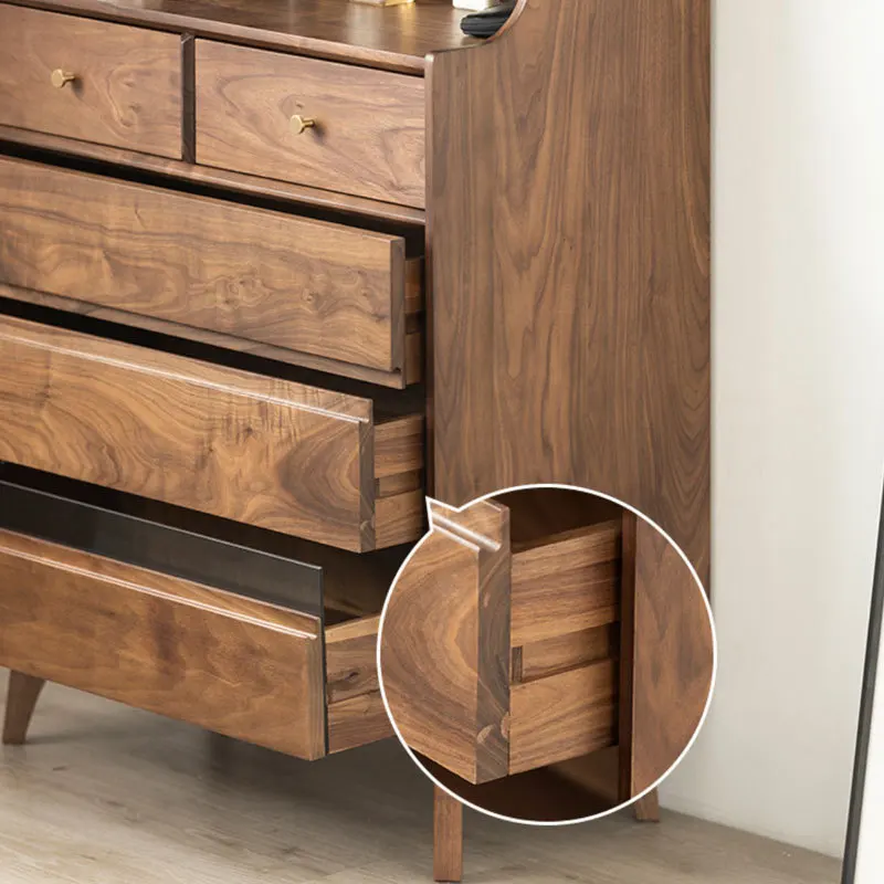 ตู้แต่งตัวไม้เนื้อแข็งวอลนัทสีดำสไตล์นอร์ดิก โต๊ะเครื่องแป้ง ที่เก็บของอเนกประสงค์สไตล์มินิมอลที่ทันสมัย