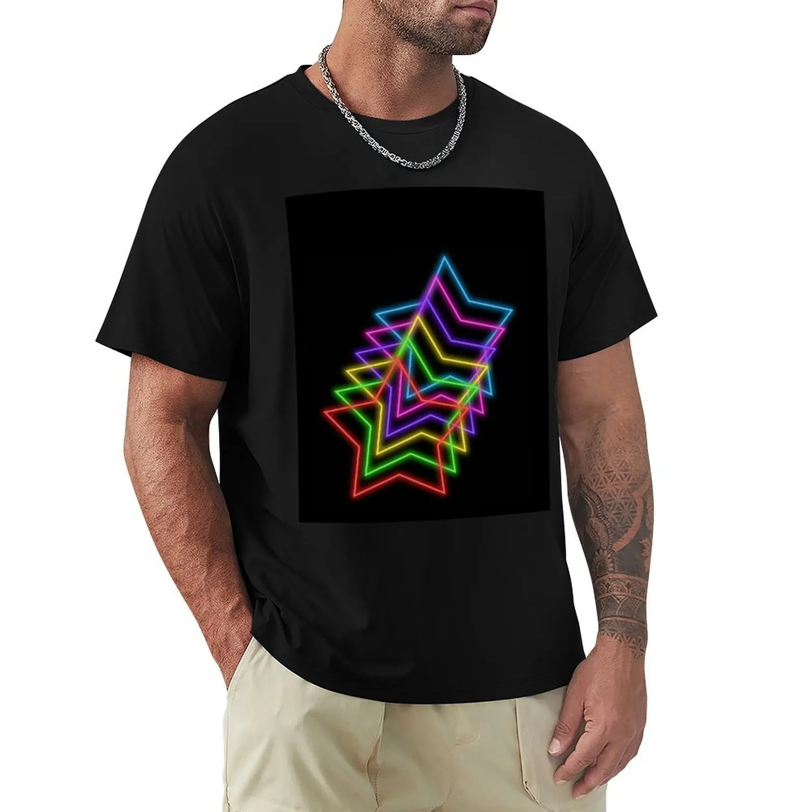 

1980s Rainbow Neon Glowing Stars, Single Image Version T-Shirt Holiday All Match T-Shirt