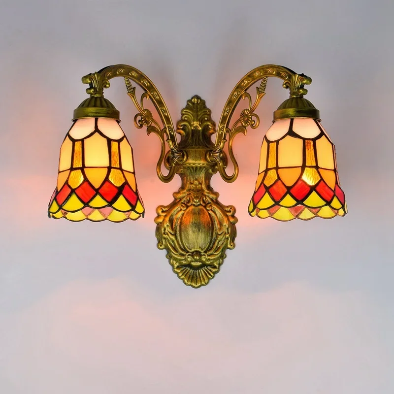 

Vintage corridor double-headed wall lamp American creative stained glass bar living