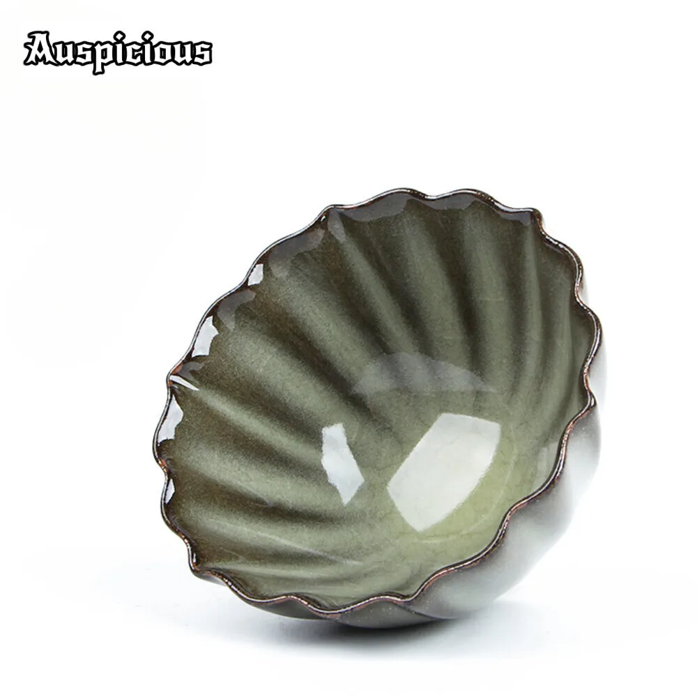 

120ml Handmade Longquan Celadon Teacup Iron Body Master Cup Beige Glazed Petal Mouth Bamboo Hat Tea Bowl Personal Chazhan Gifts