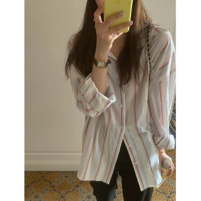 

Retro Striped Shirt Women's Autumn Loose Top Temperament Casual Long Sleeve Jacket Shirt