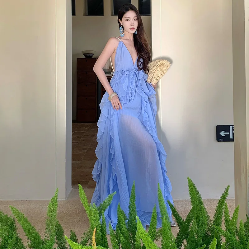 

2026 Summer New Hot Selling Irregular Design Thin Shoulder Strap Gentle Temperament Vacation Style Dress for Women