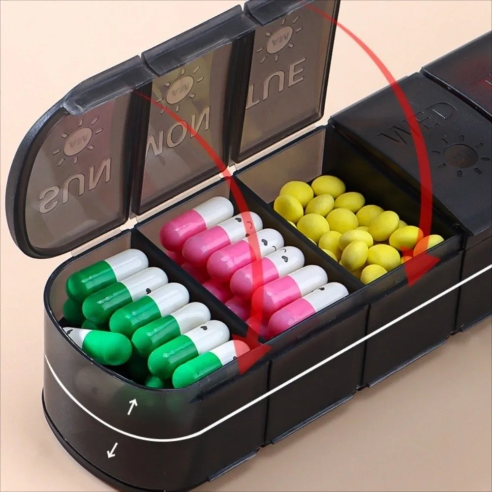 

Еженедельный держатель для таблеток с 14 сетками, двухслойный футляр для витаминных таблеток на 7 дней, герметичный с отделениями, разделитель для лекарств