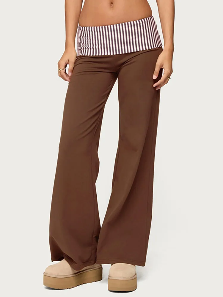 FANTOYE Gestreiften Patchwork Sexy Low Taille Frau Flare Hosen Winter Lose Hosen Streetwear Weibliche Casual Mode Breite Bein Hosen