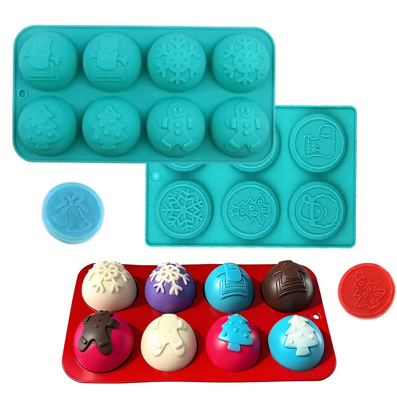 

Круглая рождественская форма для шоколада, горячая какао, снежинка, снеговик, дерево, пряничный человечек, полусфера, силиконовая форма для выпечки кексов