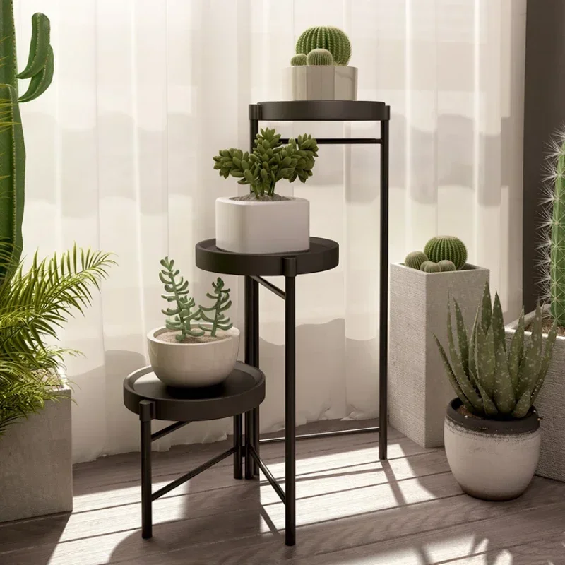 Foldable Flower Stand Indoor Modern Iron Plant Shelf for Succulents Pothos Creative Balcony Organizer Sturdy Floor Storage Rack