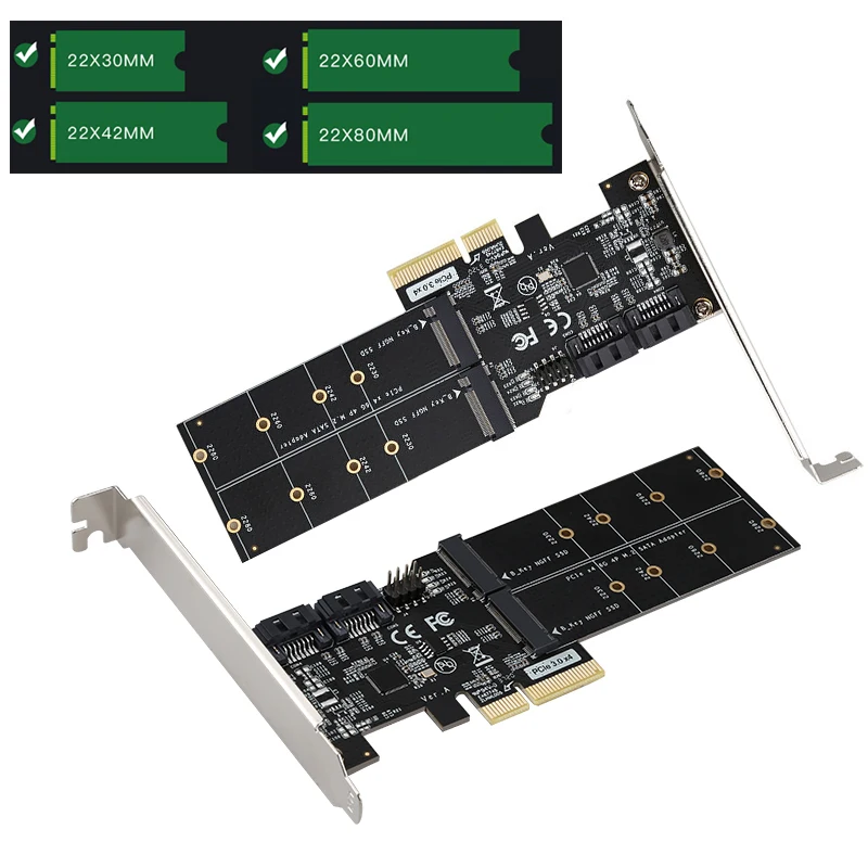 

Game PCIE Card Sata3.0 Adapter M.2 NGFF SSD Controller PCIe3.0 4X to 2SATA3+2M.2 PCIE expansion card for Desktop Riser Card 6G