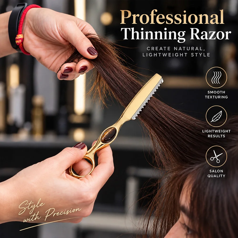 Professional Barber 3-Piece Hair Texture Trimming Set, 360-Degree Rotating Styling Comb, Hair Thinning Knife Holder with Stainless Steel Replacement Blades, Salon and Home Use Hair Thinning and Layering Trimming Tool