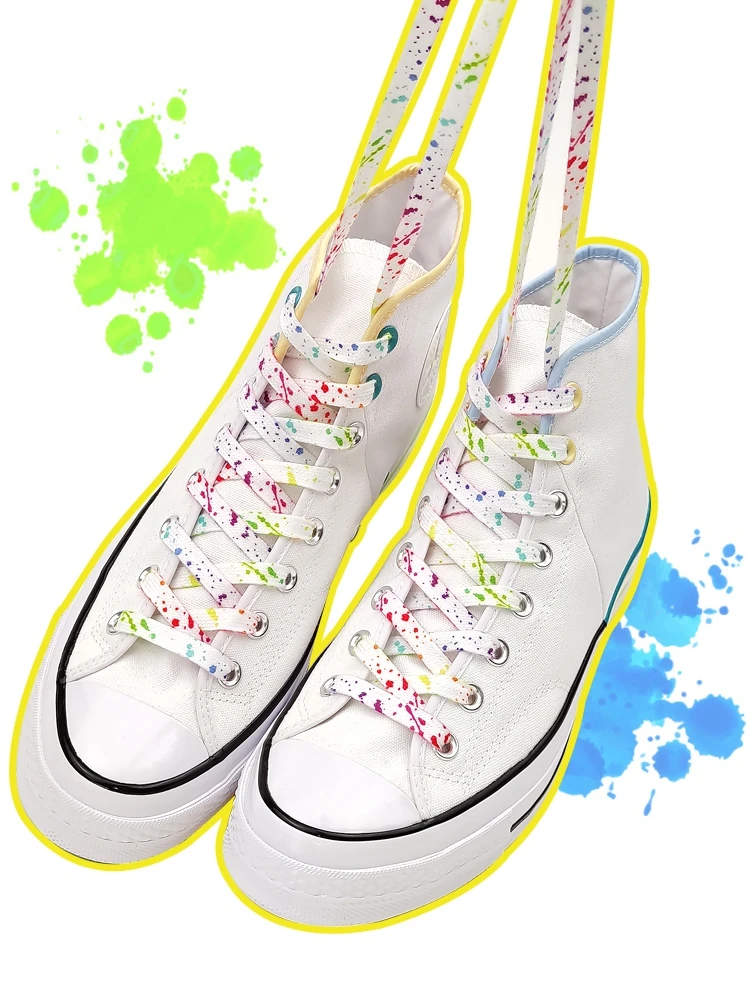 

Splash Ink Flat Shoelace Rainbow Shoelaces for Shoes Print Colorful Shiny Shoe Laces Women Sneakers Shoestrings Accessories 2 Pc